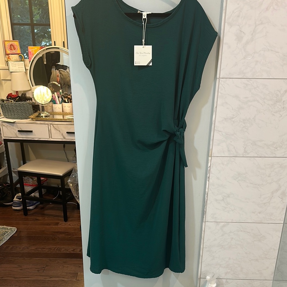 See You Monday Green Asymmetrical Sheath Dress
